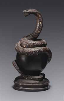 JEAN DUNAND (1877-1942)  'REARING SNAKE' SCULPTURE, 1913  patinated and… Snake Clay Sculpture, Jean Dunand, Leopard Sculpture, Snake Statue, Snake Sculpture, Bear Claw Necklace, Snake Art, Luxury Business, Lion Tiger