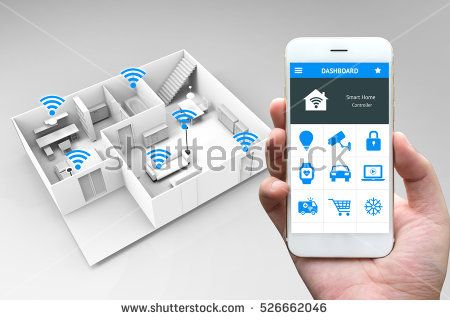 Internet of things , iot , smart home and network connect concept. Human hand holding white phone and smart home application with 3d rendering room and wifi icons Wifi Icon, Smart Home Automation, Internet Of Things, Smart Home Technology, Home Network, Home Technology, Human Hand, App Development Companies, Home Automation