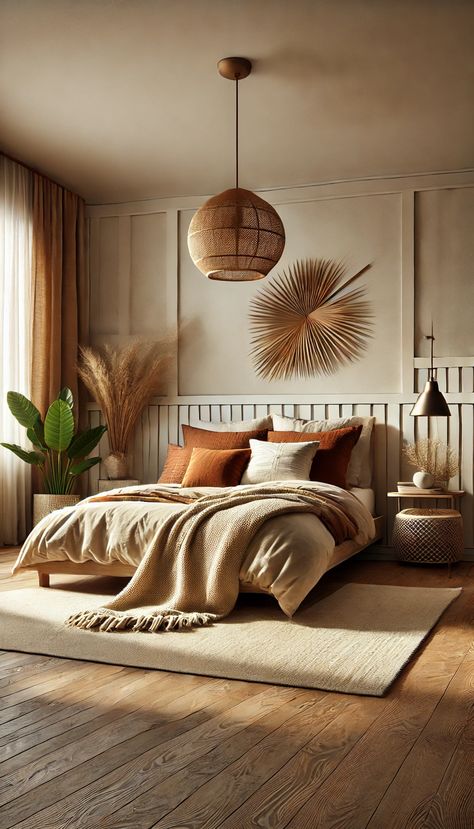 Transform your sanctuary with this cozy home bedroom refresh! Soft neutral tones, natural textures, and stylish decor pieces create a serene atmosphere. Perfect inspiration for a calming retreat. #BedroomDesign #HomeRefresh #InteriorDecor 🌿🛏️💫 Bohemian Bedroom Decor Small Room, Rattan Bedroom Aesthetic, Neutral Bedroom Colours, Luxe Boho Bedroom, Cream Headboard Bedroom Ideas, Tulum Condo, Warm Toned Bedroom, Neutral Bedding Ideas, Cozy Home Bedroom