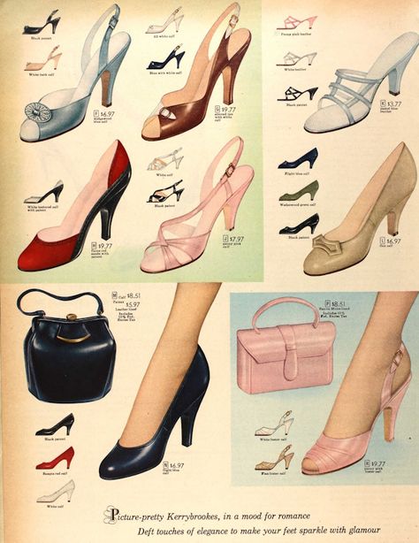 50s Fashion Accessories, 1950s Girls Fashion, 1950 Shoes, 1950's Shoes, 1950s Womens Shoes, Catalog Clothes, 50s Accessories, 1950s Heels, 50s Shoes