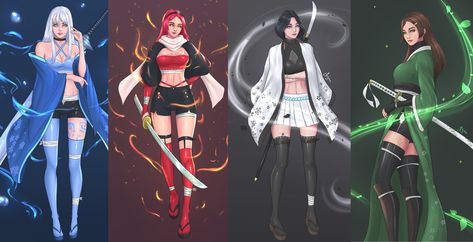 4 elements, Tristan "Yajuu" Bour on ArtStation at https://www.artstation.com/artwork/N5KG3g 4 Element, Elemental Magic, 4 Elements, Female Hero, Dark Art Drawings, Fantasy Monster, Samurai Warrior, Cute Art Styles, Girls Cartoon Art