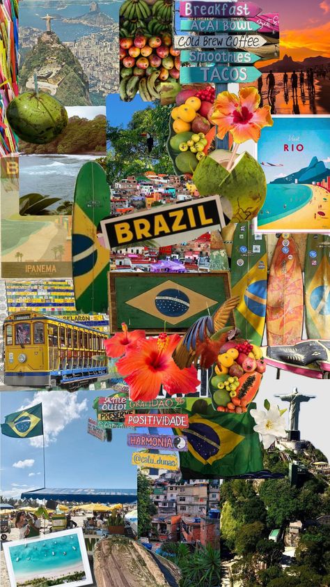 my dream country 😍 #brazil #brazilian #brazilianculture #colorful #country Brazil Aesthetic Collage, Brazilian Room Decor, Brazil Travel Aesthetic, Brazil Asthetics, Brazilian Culture Aesthetic, Brazilian Wallpaper, Brazil Decorations, Brazil Aesthetic Wallpaper, Brazil Party