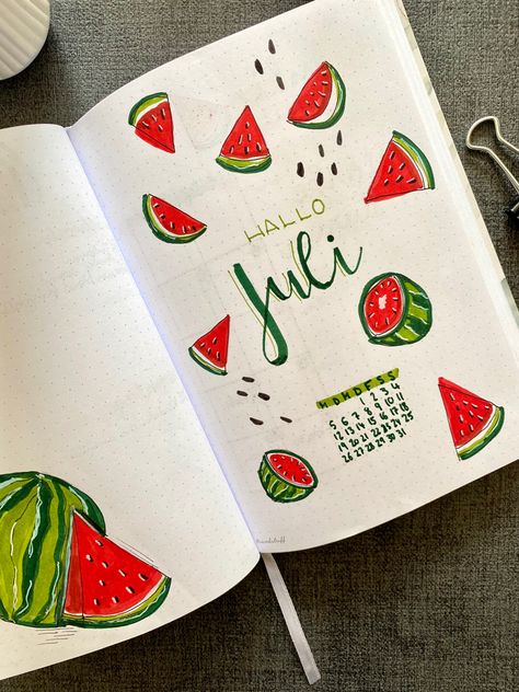 Bullet Journal Ideas Portada, Bujo Cover, Watermelon Theme, Artsy Ideas, Bullet Journal Ideas, Planner Ideas, Journal Ideas, Watermelon, Bullet Journal