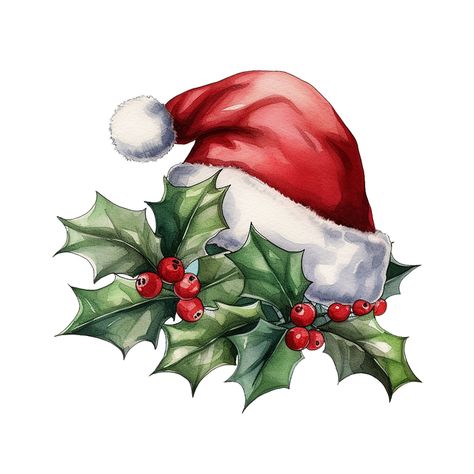 Png Christmas Images, Christmas Children Illustration, Christmas Decor Illustration, Digital Christmas Art, Christmas Hat Drawing, Christmas Png Free, Santa Hat Painting, Christmas Clip Art Free, Cute Christmas Pictures