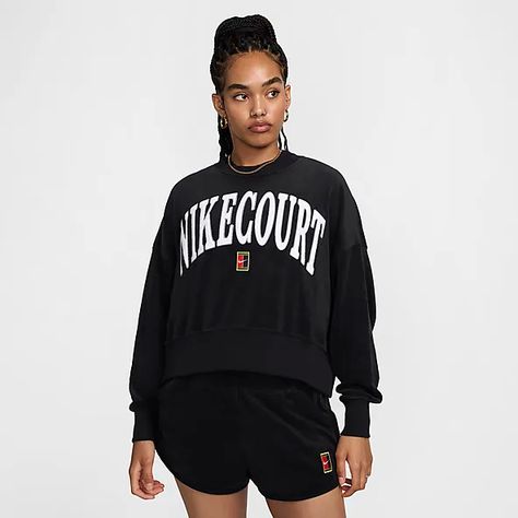 Women's Clothing & Apparel. Nike.com Tennis Sweatshirt, Cropped Sweatshirt, The Court, White Style, Active Wear For Women, Oversized Fits, French Terry, Black Cotton, Nike Women