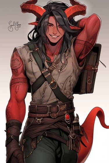 Tattoo Dnd Character, Tiefling With Tattoos, Archmage Character Design, Tabaxi Bard Male, Man With Red Hair Art, Ifan Ben Mezd, Funny Dnd Characters, Bbeg Dnd Art, Half Tiefling Half Human