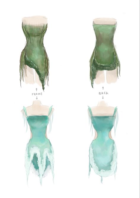 Water Dress Design, Water Outfits Drawing, Mermaid Fashion Illustration, Ocean Dress Drawing, Lake Fairy, Ocean Drawings, Water Clothes, Narnia Costumes, Water Dress