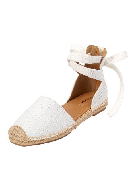 PRICES MAY VARY. A sophisticated and strappy suede-like espadrille that will instantly take your warm-weather look to the next level. Suede-like upper, White Eyelet has fabric upper Back zipper entry for easy on/off Ankle strap ties for a custom fit, Jute-wrapped footbed accented with metallic thread About the brand: Shoes designed to be the best-fitting, best-feeling, best-looking footwear for every moment of your life. Our shoes feature flexible and skid resistant soles, stable heels and padde Comfortable Low-top Espadrilles With Textured Sole, White Slip-on Flat Espadrilles, Low-top Espadrilles With Woven Sole, White Slip-on Espadrilles With Textured Sole, White Flat-heel Espadrilles With Woven Sole, Brand Shoes, White Eyelet, Kids Luggage, Flat Espadrille