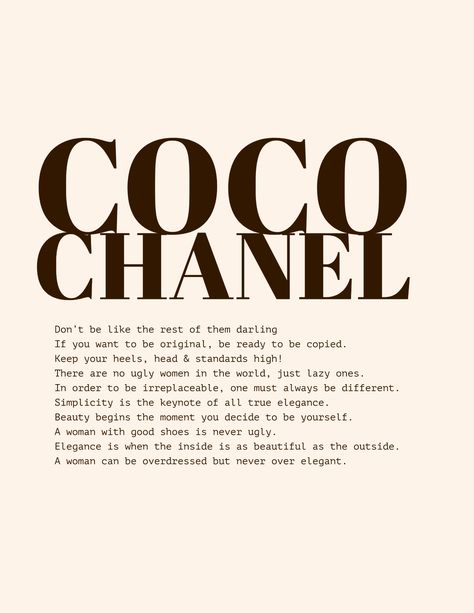 Plakat Design Inspiration, Vintage Poster Art, Beige Background, Fashion Quotes, Room Posters, Quote Aesthetic, Coco Chanel, Pretty Quotes, Wall Collage