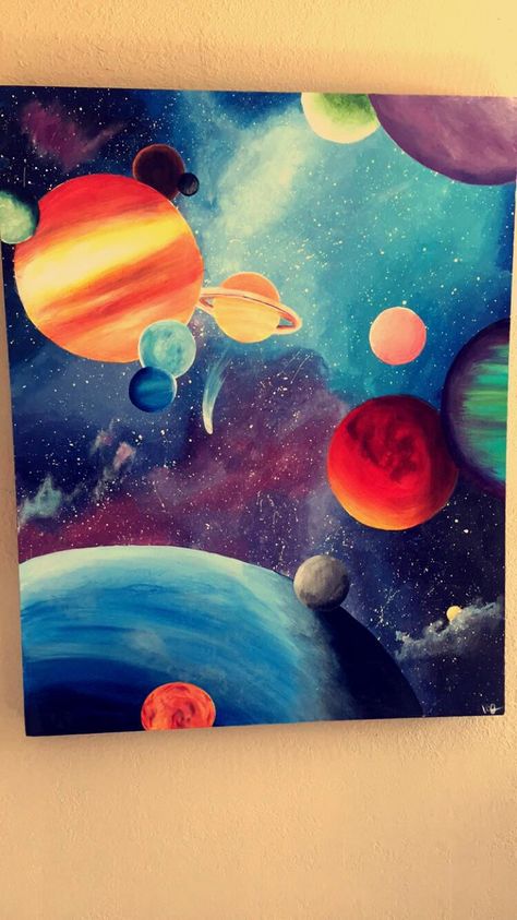 Planet Paintings Easy, Painting Space Ideas, Oil Pastel Planets, Outer Space Acrylic Painting, Cool Space Paintings, Astronomy Painting Easy, Planet Drawing Color, How To Paint Planets, Outer Space Painting Easy