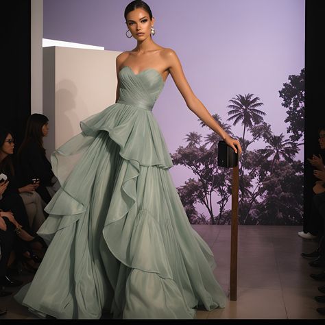 Ball gown Gown Colors, Organza Ball Gown, Strapless Sweetheart Neckline, Event Outfit, Ruffled Skirt, Green Style, Pleated Bodice, Formal Attire, Pastel Green