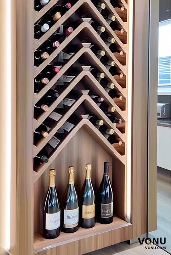 12 Wine Storage Design Ideas – VQNU Cool Wine Rack Ideas, Home Office Wine Room, In Wall Wine Storage, Diagonal Wine Rack, Laundry Room With Wine Storage, Wine Rack In Dining Room, Wine Rack On Wall, Wine Rack Wall Modern Dining Rooms, Wine Wall Display Ideas