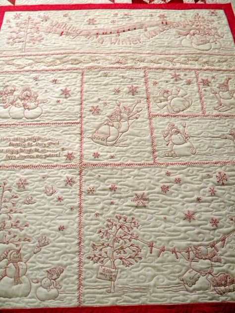 Jenny's Doodling Needle Redwork Quilt, Redwork Embroidery Patterns, Crabapple Hill, Sew Christmas, Redwork Patterns, Apple Hill, Snowman Quilt, Red And White Quilts, Machine Quilting Designs