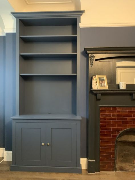 Built In Victorian Cupboards, Painted Alcove Shelves, Victorian Alcove Cupboard, Painted Alcove Cupboards, Fitted Alcove Cupboards Living Rooms, Built In Alcove Shelves, Built In Alcove Cupboards, Kitchen Alcove Ideas, Alcove Joinery