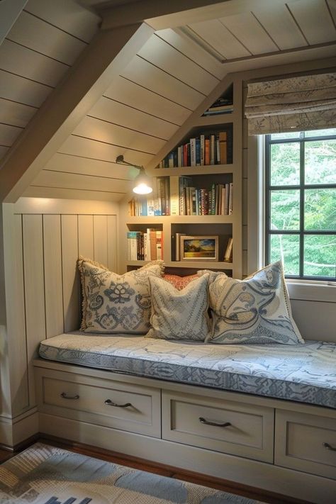 Attic Nook Ideas, Low Attic Bedroom Ideas, Aesthetic Attic Bedroom, Small Attic Ideas Low Ceilings, Finished Attic Bedroom, Finished Attic Ideas, Attic Bedroom Ideas Aesthetic, Attic Decorating Ideas, Attic Bedroom Ideas Angled Ceilings