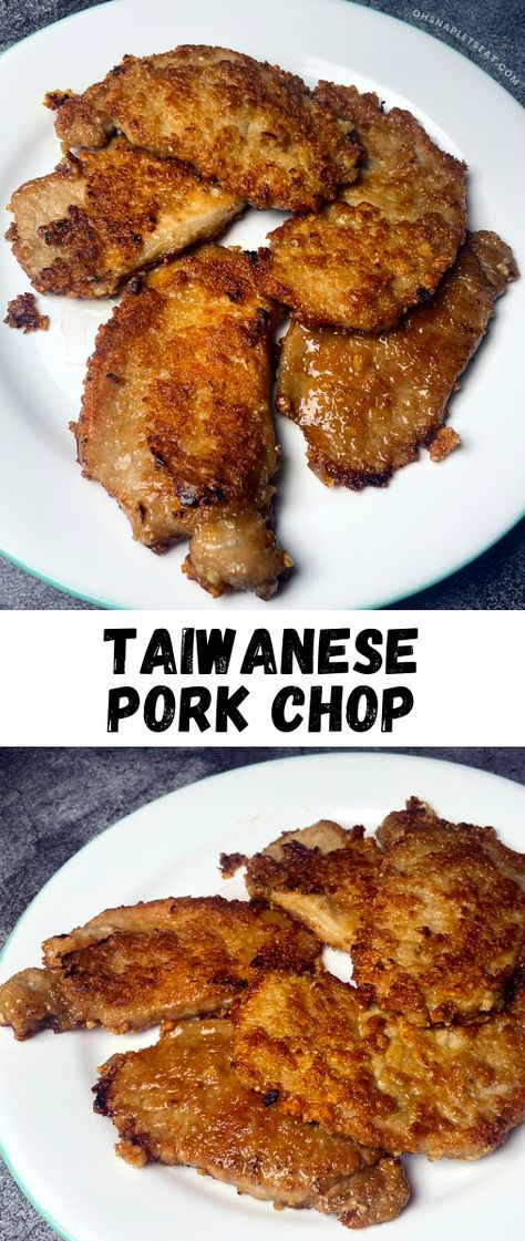 Taiwanese Pork Chop is a flavorful way to make pork chops!  It is first marinated, then lightly coated, and then pan fried - easy and delicious! Light Pork Chop Recipes, Pork Sirloin Cutlets Recipe, Chinese Pork Chops, Korean Pork Chops, Asian Pork Chops, Taiwanese Recipes, Frying Pan Recipes, Pan Fried Pork Chops, Pork Sirloin