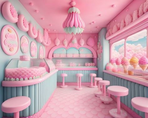 Cake Room Ideas, Ice Cream Room Decor, Unicorn Cafe, Cake Shop Design, Selfie Wall, Kids Cafe, Colorful Ice Cream, Kids Interior Design, Spa Interior