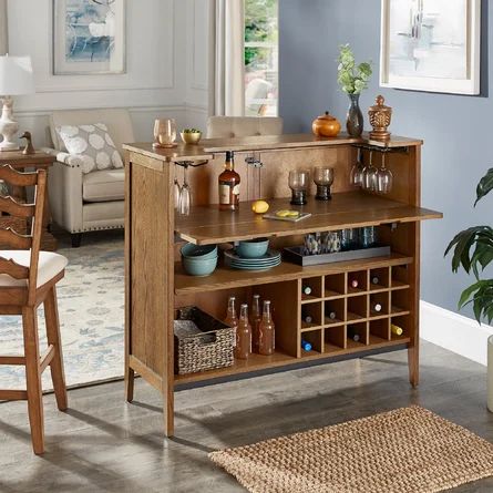 Kingstown Home Maspeth Bar with Wine Storage | Wayfair Wine Storage Cabinet, Bar With Wine Storage, Wine Storage Cabinets, Home Bar Cabinet, Bar Sala, Classic Bed, Living Room Bar, Wood Home, Wood Home Decor