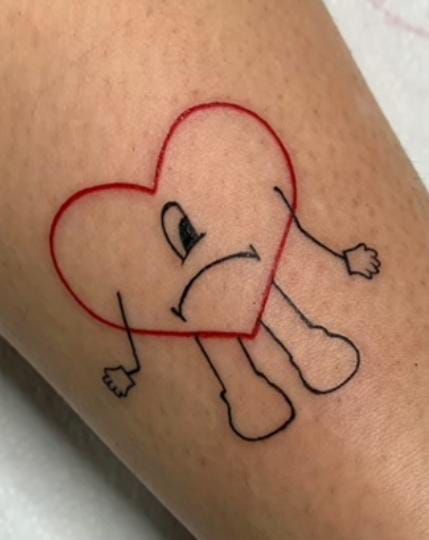 Bad Bunny Small Tattoo, Small Bad Bunny Tattoo, Bad Bunny Uvst Tattoo, Bad Bunny Heart Tattoo, Bad Bunny Inspired Tattoos, Bad Bunny Tattoo Ideas, Bad Bunny Tattoo, Bad Bunny Heart, Bunny Tattoos