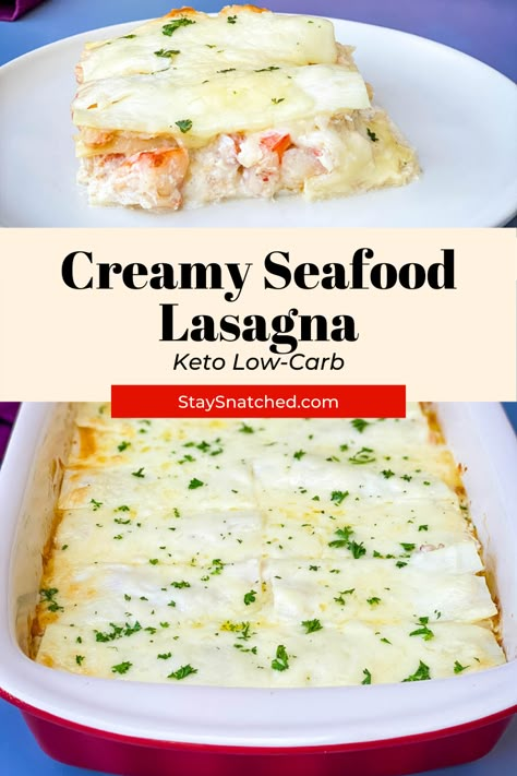 Low Carb Lobster Recipes, Keto Lobster Recipes, Low Carb Seafood Recipes, Shrimp And Crab Alfredo Recipe, Keto Seafood Recipes, Imitated Crab Recipes Keto, White Seafood Lasagna, Seafood Lasagna Recipe Easy, Keto Seafood Alfredo