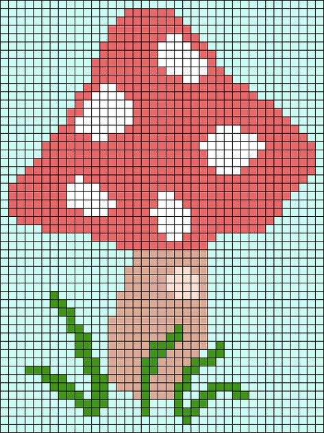 Mushroom Afghan, Mushroom Tapestry Crochet, Pixel Crochet Pattern Charts Easy, Mushroom Tapestry Crochet Pattern, Mushroom Crochet Grid, Mushroom Pixel, Mushroom Tapestry, Simple Alpha Patterns Crochet, Cottagecore Crochet Tapestry