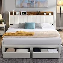 Recamaras King Size, White Queen Bed Frame, Bed Frame With Storage Drawers, Bed Frame King Size, Bed Frame King, Platform Bed With Drawers, Bed Frame With Drawers, White Bed Frame, Bookcase Bed