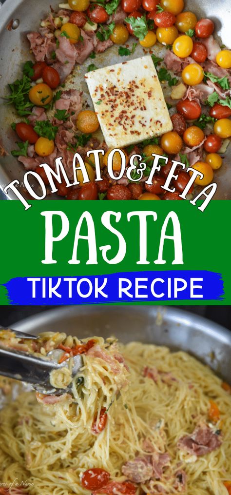 This Baked Tomato and Feta Pasta recipe takes the TikTok famous baked feta pasta and elevates it to a whole new level! You will love the addition of pancetta combined with garlic, tomatoes, Feta, and pasta for a dish that is bursting with so much flavor. Once you make this it will become a family favorite overnight. Tomato And Feta Pasta, Pasta Tiktok, Tiktok Pasta, Pasta Tomato, Tomato And Feta, Baked Feta Pasta, Baked Feta, Tiktok Famous, Baked Tomatoes