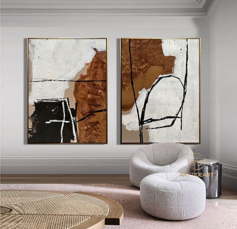 Black And Beige Wall Art, Abstract Painting Black And White, Painting Set Of 2, Abstract Painting Black, Painting Black And White, Beige Minimalist, Line Abstract, Bedroom Minimalist, Nordic Wall Art