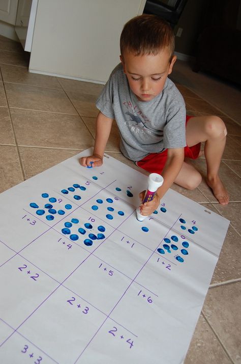 LOVE this idea! Use two different colored bingo dabbers to show an addition problem!  This would also be great for multiplication! June Activities, Bingo Dabber, Math Addition, Homeschool Math, First Grade Math, Preschool Math, Math For Kids, Elementary Math, Math Classroom