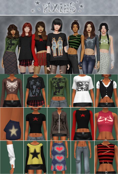 Sims 4 Female Y2k Clothes, Sims 4 Scott Pilgrim, Thirteen Sims 4, Sims 4 Cc Clothes Baggy Shirt, Sims 4 Cc Clothes Grunge Y2k, Maxis Match Y2k, 90s Cc Sims 4, Sims 4 Band Tees, Sims 4 90s Clothes