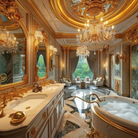 Royal Bathroom Aesthetic, English Mansion Interior, Knightcore Aesthetic, Royal Castles Interior, Royal Luxury Bedroom Design, Palace Bathroom, British Mansion, Mansion Aesthetic, Royal Bathroom