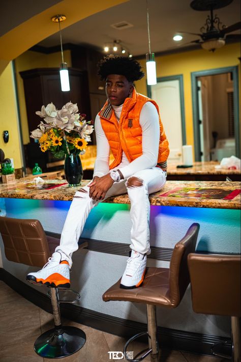 Jordan 13 Outfit Men, Jordan 13 Outfits, Jordan 13 Outfit, Yungeen Ace, Guys Fashion Swag, Orange Streetwear, Rapper Outfits, Orange Fits