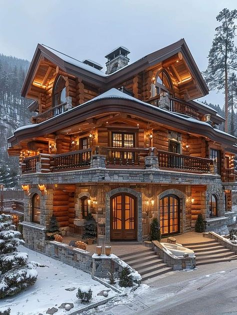 Log Cabin Mansions, Lodge Exterior, Wood House Design, Log Cabin Exterior, Modern Log Cabins, Mountain Dream Homes, Dream Life House, Log House, Cabin House Plans