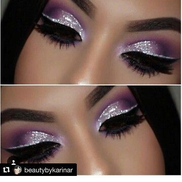 Sweet 16 Makeup, Lilac Eyeshadow, Cheer Makeup, Quinceanera Makeup, Purple Makeup Looks, Silver Eye Makeup, Eye Makeup Images, Glitter Makeup Looks, Silver Makeup