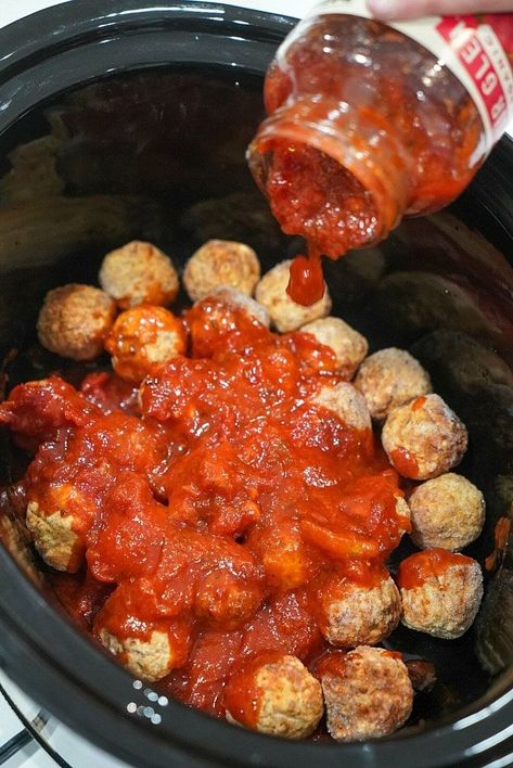 Frozen meatballs in Crockpot come out tender and delicious with your choice of sauce on top. Use as an appetizer or dinner idea with pasta. Meatball Sandwiches Crockpot, Meatballs And Sauce In Crockpot, Easy Crockpot Spaghetti And Meatballs, Crockpot Spaghetti And Meatballs Frozen, Frozen Meatball Dinner Ideas Crock Pot, Sausage And Meatballs Crockpot, Meatballs In Crockpot Frozen, Frozen Meatballs Crockpot Marinara, Meatball In Crockpot