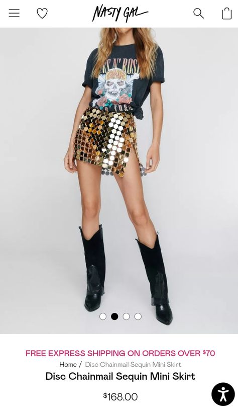 Ibiza Rocks Outfit, Disco Cowgirl Outfit Black, Disco Skirt Outfit, Rock Outfits Women, Disco Cowboy Outfit, Simple Coachella Outfit, Gold Sequin Skirt Outfit, Cowgirl Cocktail, Camisa Rock