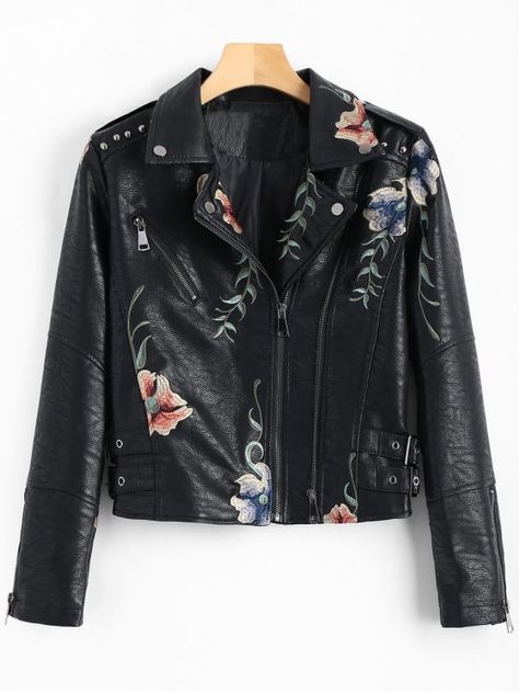 Fake Leather Jacket, Patch Jacket, Quoi Porter, Outfit Christmas, Black Faux Leather Jacket, Vegan Leather Jacket, Jacket Outfit, Floral Jacket, Faux Leather Jacket