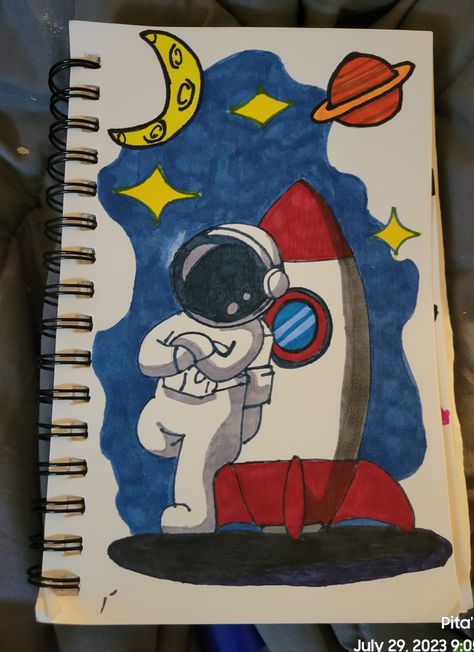 National Space Day Drawing, Space Aesthetic Drawing Easy, Astronaut Art For Kids, Robot Painting, Astronaut Drawing, Colorful Canvas Paintings, Planet Drawing, Kids Canvas Art, Space Drawings