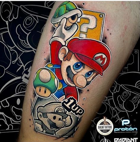 Yoshi Tattoos, Gaming Tattoo Sleeve, Super Mario Tattoo, Xbox Design, Nintendo Tattoo, Video Game Tattoos, Mario Tattoo, Tattoo Artists Near Me, Gamer Tattoos