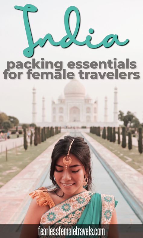 India packing list for female travelers. Featuring the essential solo travel products you need to pack for your trip to India, plus what you can leave at home and what to buy when you're shopping in India! What To Pack For India Women, Travel To India Packing Lists, Packing For India Trip, Traveling To India Tips, India Packing List Woman, India Trip Outfit What To Wear, India Tourist Outfits, India Clothing Women, What To Wear In India Woman Travel