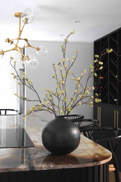 Artificial Branch in Bloom. High quality artificial branch in bloom. Perfect way to add a touch of nature to your home that will last you a lifetime. Brown branch witih green/yellow buds. Total length is approx 109cm. SOLD PER STEM Please note: vases are not included If this artificial branch is not what you are looking for, check out our other products. Vase With Branches, Faux Branches, Artificial Branches, Phone Wallpaper Boho, Willow Branches, Fall Arrangements, Hallway Decor, Branch Decor, Black Vase