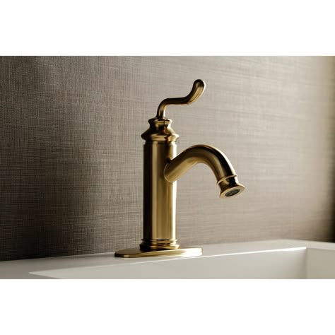 Kingston Brass Royale Brushed brass Single hole 1-handle Low-arc Residential Handle Bathroom Sink Faucet with Drain with Deck Plate Lowes.com Antique Brass Bathroom Fixtures, Build Pantry, Vintage Bathroom Faucet, Brass Faucet Bathroom, Antique Brass Bathroom Faucet, Gold Bathroom Fixtures, Brass Bathroom Fixtures, Bathroom Vanity Faucets, Gold Bathroom Faucet