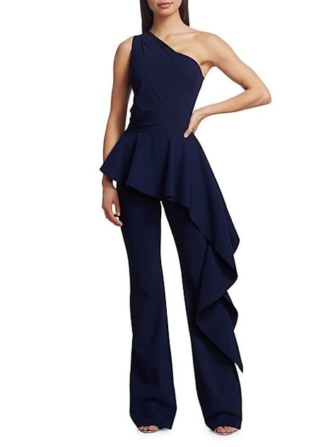 Peplum Jumpsuits, Embroidered Jumpsuit, Cocktail Outfit, Chiara Boni, Petite Jumpsuit, Flare Jumpsuit, One Shoulder Jumpsuit, Asymmetric Neckline, Classy Dress Outfits