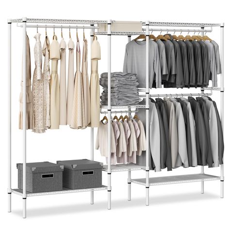 PRICES MAY VARY. 1000LBS Heavy Duty Clothes Rack: Athena Collection clothes rack has a load capacity of up to 1000LBS and is not easily deformed.It has 4 hang rods and 7 shelves, ensuring there is enough space to hang clothes and place bedding, shoes, bags, storage boxes, etc. Multifunctional Clothes Rack: This freestanding clothing rack have 3 different combinations to meet different storage needs and room sizes. L shape for small spaces like corner, apartment, bedroom. Straight-lined shape for Multifunctional Clothes, Corner Apartment, Freestanding Closet, Collection Clothes, Hang Clothes, Free Standing Closet, Heavy Duty Clothes Rack, Bags Storage, Closet Wardrobe