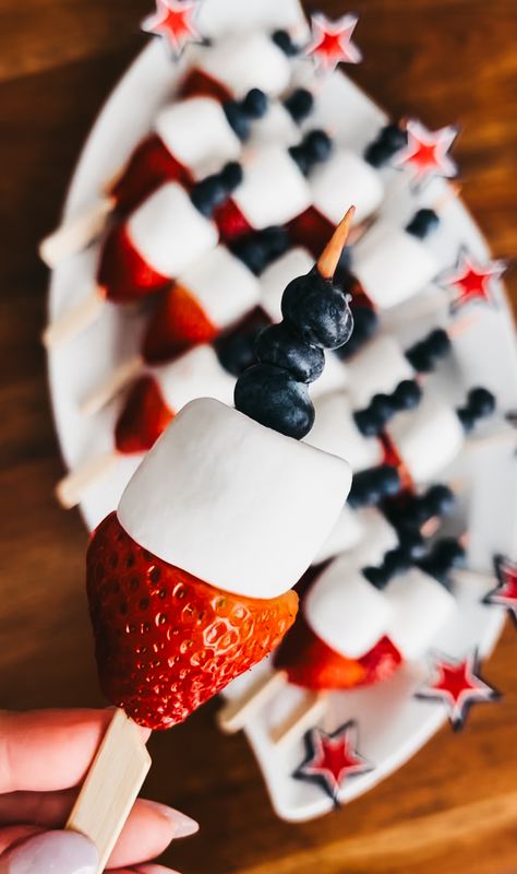 Simple Red, White & Blue Patriotic Picks for an Appetizer or Dessert - This is our Bliss Easy Skewers, Baseball Mom Outfits, Cinnamon Roll Bake, Brie Bites, Hosting Essentials, July Ideas, Baked Brie, Holiday Appetizers, Kids Snacks