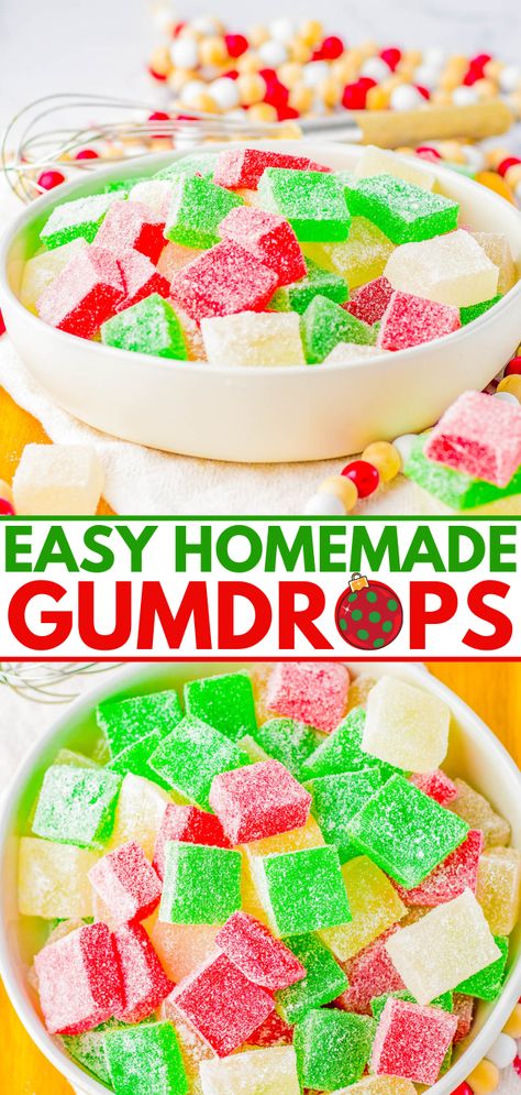 Homemade Gumdrops, Gumdrop Recipe, Festive Christmas Cookies, Christmas Candy Homemade, Cookie Exchange Recipes, Baking List, Christmas Food Treats, Averie Cooks, Treats Christmas