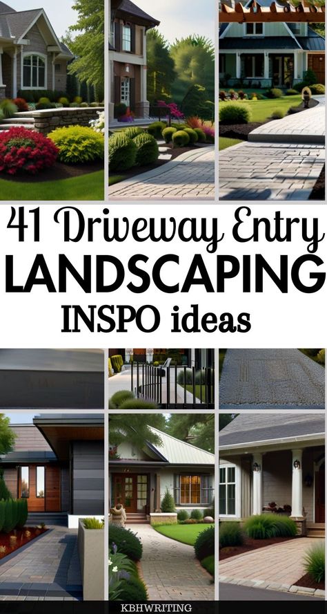 40 Modern Driveway Entry Landscaping Ideas Sidewalk Landscape Ideas, Side Driveway Ideas Front Yards, U Shaped Driveway Ideas Front Yards, Landscaping Beside Driveway, Landscaping By Driveway, End Of Driveway Landscaping Ideas, Large Front Garden Ideas, Driveway Entry Landscape Ideas, Parking Pad In Front Of House