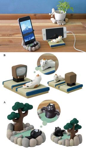 Phone Holder Clay, Cat Phone Holder, Tanah Liat, Diy Holder, Business Card Holder, Diy Clay Crafts, Polymer Clay Projects, Cell Phone Holder, Diy Phone