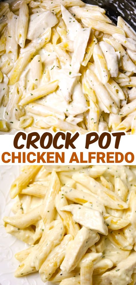 Crock Pot Chicken Alfredo, Fetuccini Alfredo, Crockpot Chicken Alfredo, Slow Cooker Pasta Recipes, Chicken Breast Crockpot Recipes, Penne Pasta Recipes, Crockpot Pasta, Crockpot Chicken Breast, Easy Crockpot Chicken