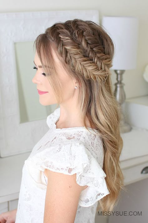 Today I’m excited to be sharing how I create these double dutch fishtail braids; along with three different ways to wear them! I recently wore my hair in the low bun version and couldn’t wait to share a tutorial for it! This is such a… Dutch Fishtail, Dutch Fishtail Braid, Missy Sue, Fishtail Braids, Double Dutch, Long Box Braids, Fishtail Braid, Easy Braids, Braided Hairstyles Tutorials